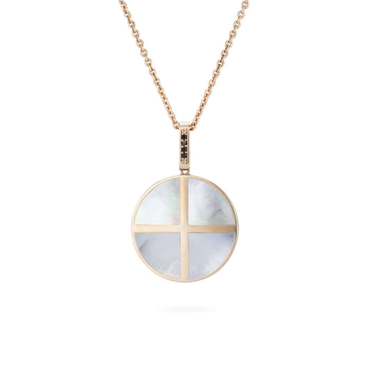 18K Gold & Pearl Earth Wheel Pendent Necklace | LunaFlo London