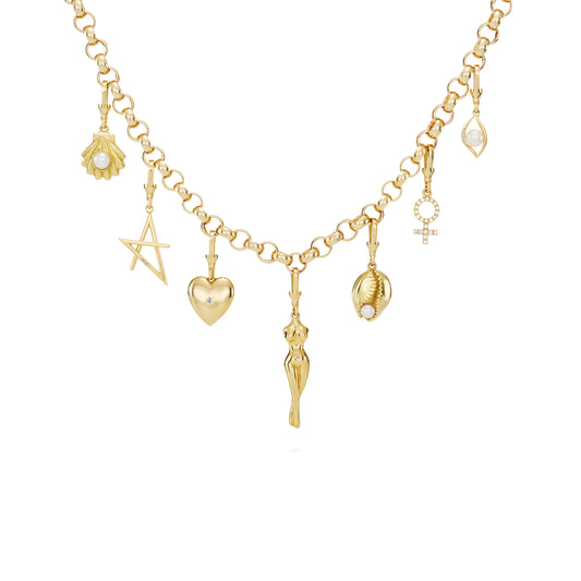 18K Gold Charm Diamond & Pearls Necklace | LunaFlo London