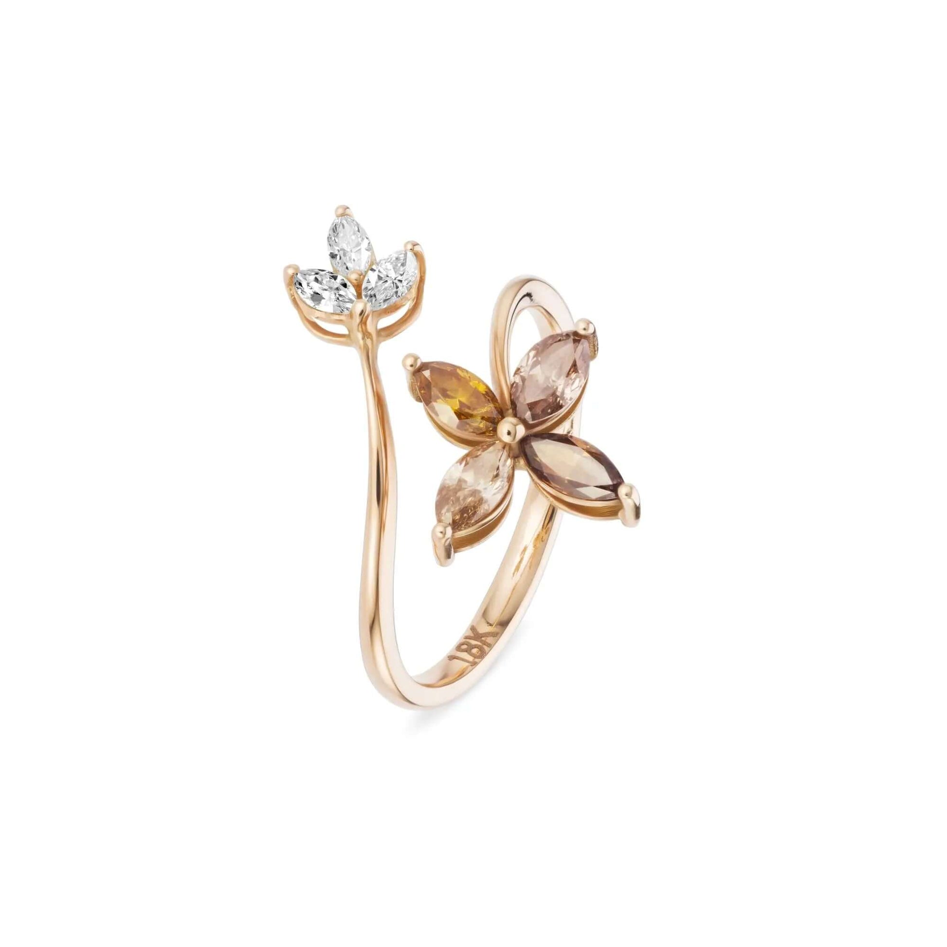 lily flower ring 18K Gold & White Champagne Diamonds Coiled Lily Ring
